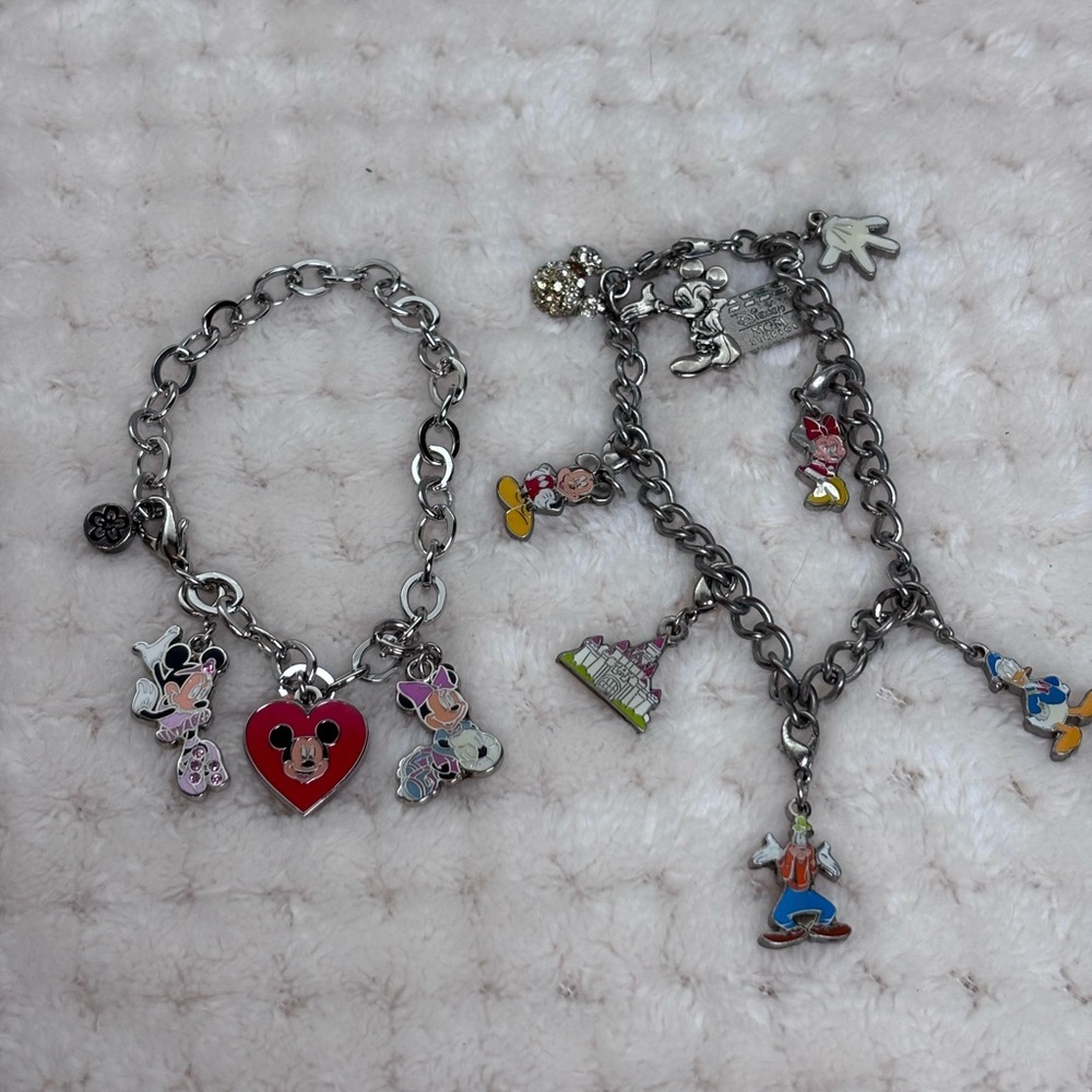 Disney Charm Bracelets with Mickey & Friends Charms - Silver Tone, Red Accent